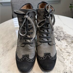 Elegant Black and Gray Heeled Boots